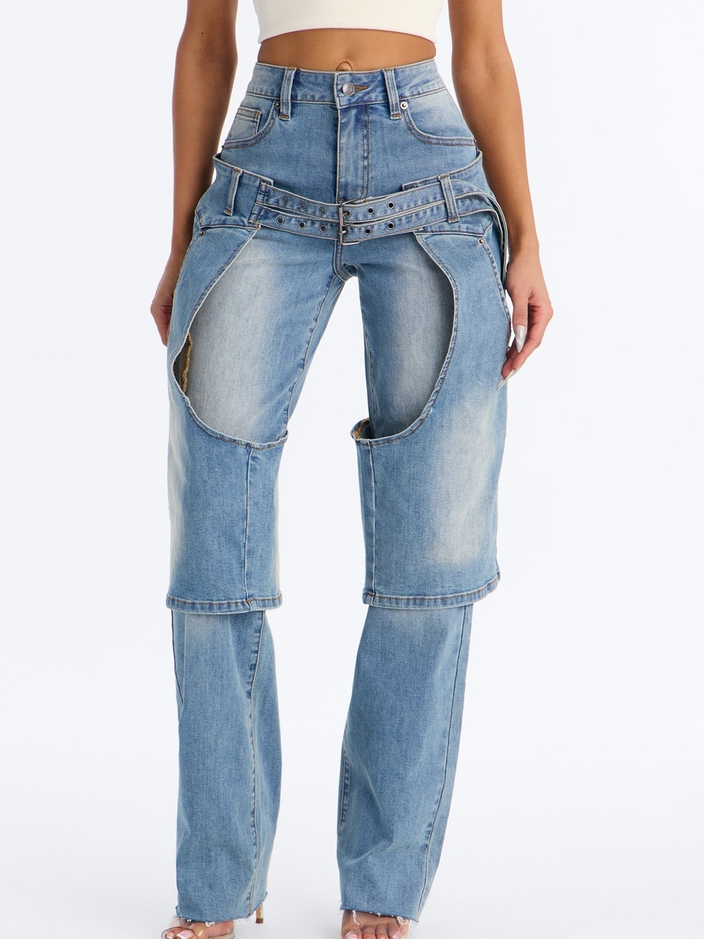Showdown Chaps Straight Leg High-Waist Studded Women’s Jeans XS